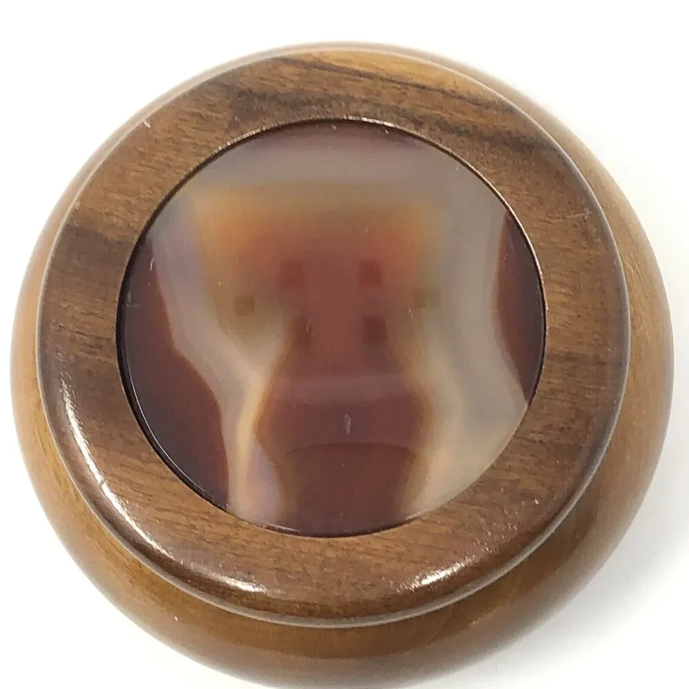 VTG Hand Crafted Wood Trinket Box w/ Agate Stone Inlay Lid Artisan Made Brazil